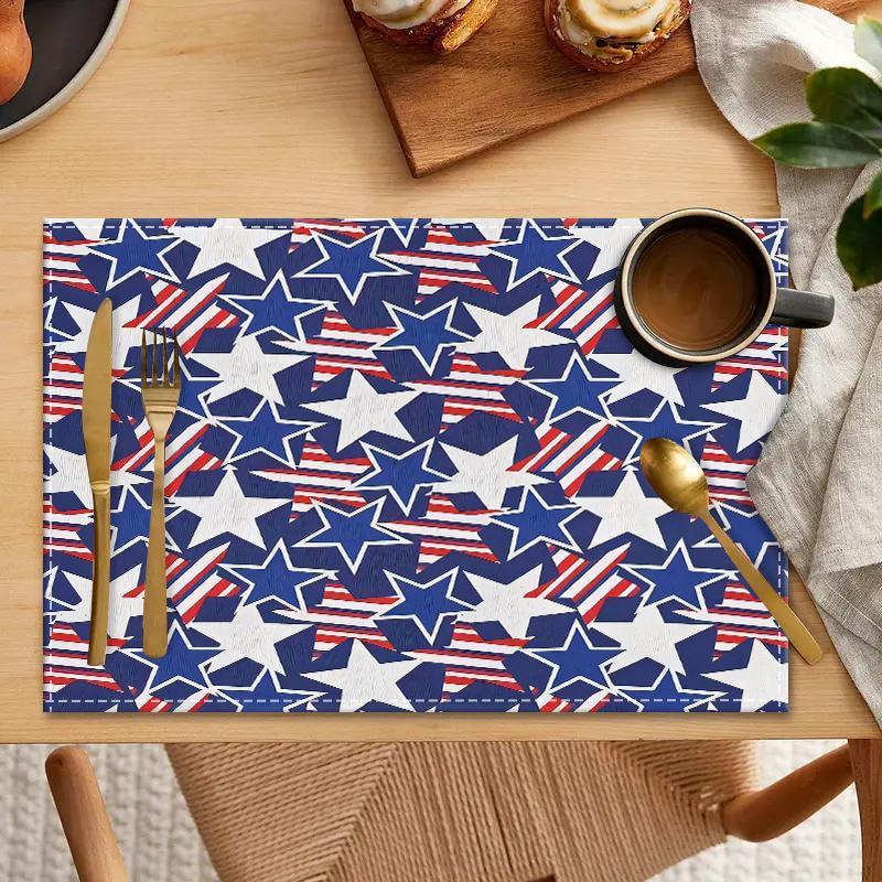 Product Introduction of Star Pattern Placemat, 1/4/6/8/12pcs Patriotic Stars Placemat, Table Mat for Home Kitchen Dining Room, Party Decoration Ideal Festive Gift for Family and Friends, Coasters 0