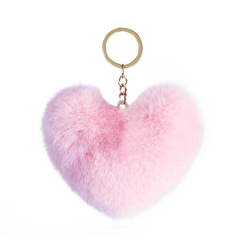 Product Introduction of 【COD】 Love Heart Fur Ball Keychain Peach Heart Plush Car Ornaments Couple Heart Shaped Pendant 11