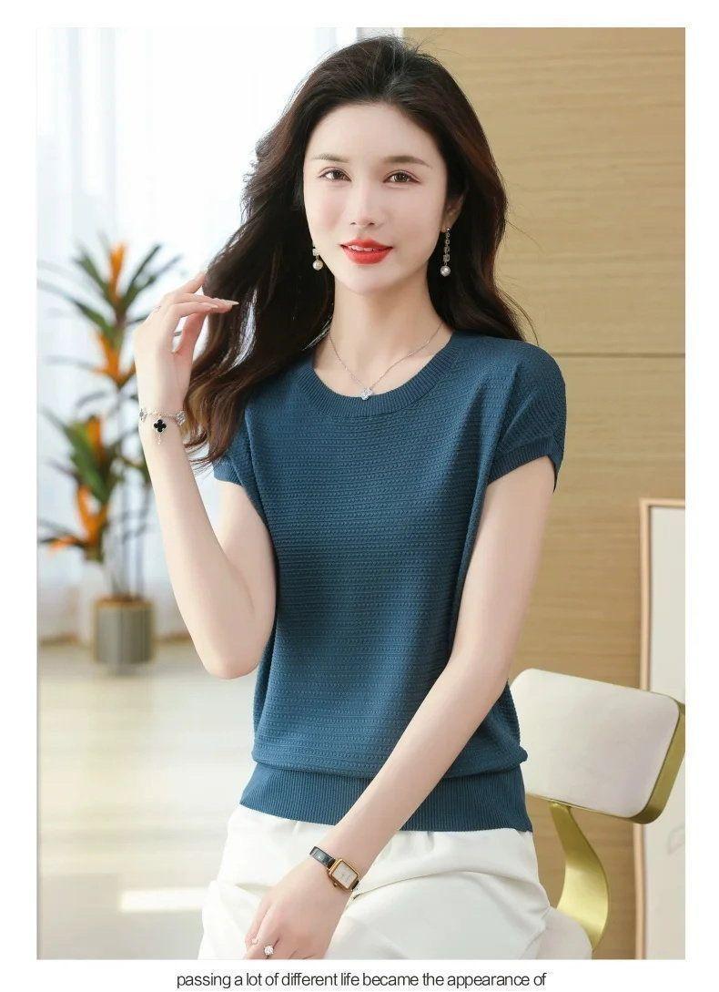 Product Introduction of Áo Cánh Dệt Kim, Dành Cho Phụ Nữ, ngắn Tay Áo, Áo Cánh Dơi, Áo Phông Nữ Dệt Kim, Cao Cấp, Làm Bằng Lụa Lạnh, Thích Hợp Cho Mùa Hè, Áo Thường Ngày Đồ Len Mỏng 3