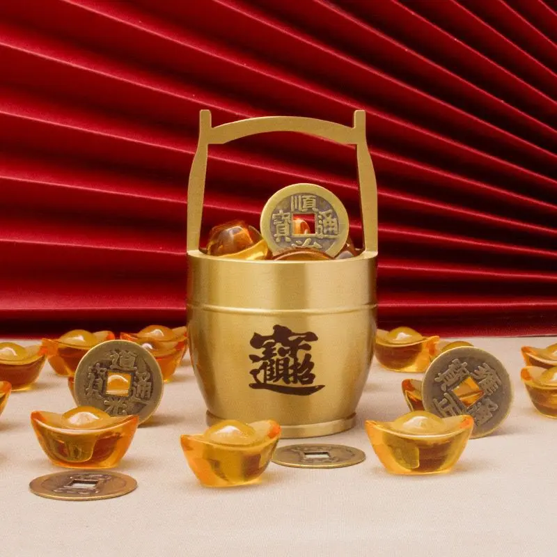 A bucket of gold ornaments brass ornaments high-end ornaments mini copper ornaments creative gift small bucket Decor