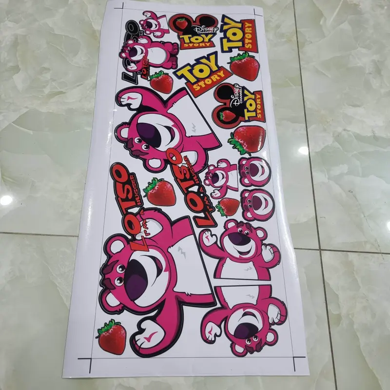 Combo logo sticker gấu dâu hồng dễ thương dán trang trí xe máy kích thước 20x60cm - shin decal Nhãn Dán Tem 3