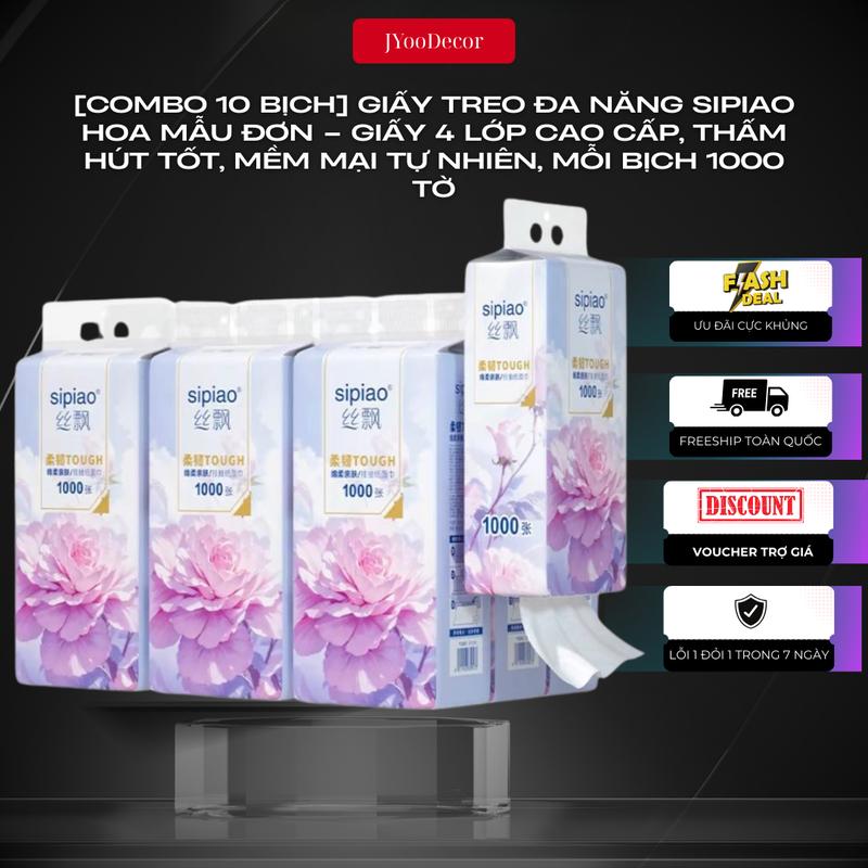 Thùng 10 Bịch Giấy Treo Đa Năng SIPIAO Hoa Mẫu Đơn Khăn Rút Treo 4 Lớp mỗi bịch 1000 tờ An toàn tiện lợi