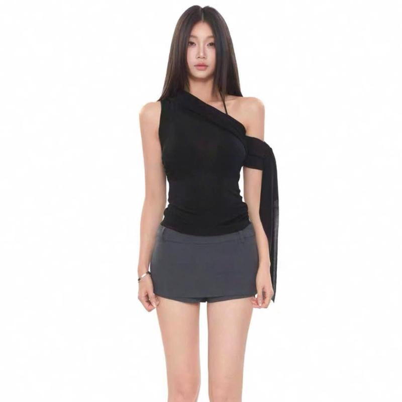 Áo thun ôm lệch vai co giãn bigsize V6 trắng/đen_Orimi