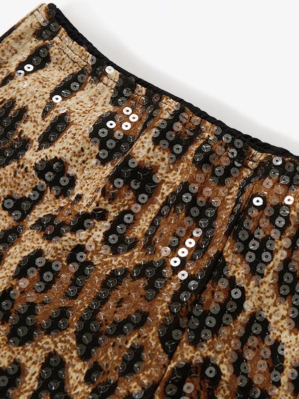 Women's Leopard Print Glitter Shorts, Casual Comfy Skinny Shorts for Daily Wear, Ladies Bottoms for Summer, Womenswear 3