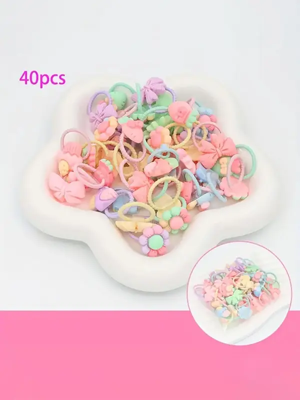 Cute Colorful Flower Fruit Design Hair Ties, 2024 New Style Colorful Hair Ties for Girls, Fashion Pink Hair Accessories for Party, Daily Clothing Decor, Hairstyles Ideas for Girls 3