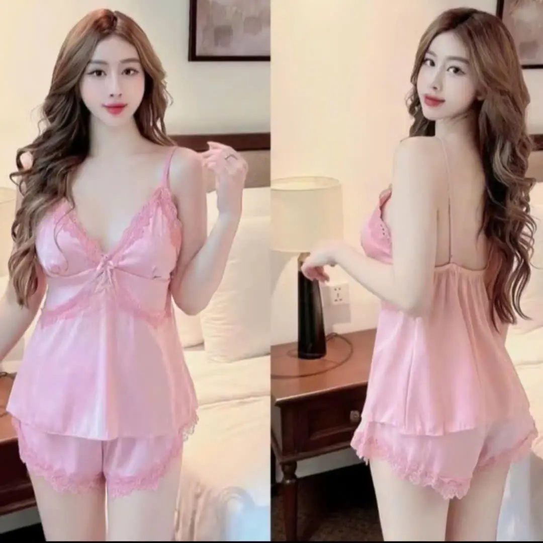 Set bộ đồ ngủ hai dây trơn có mút ngực , bộ ngủ 2 dây ren xesy gợi cảm CARY Nữ Women Umi Voi