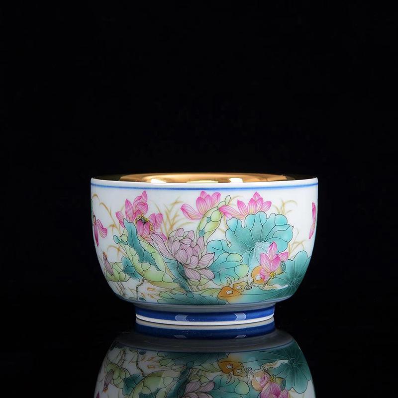 Product Introduction of 24K Gold Silk Dragon and Phoenix Jianzhan Master Cup Tea Cup White Jade Gilding Tea Cup Porcelain Kung Fu Tea Set Single Cup 18