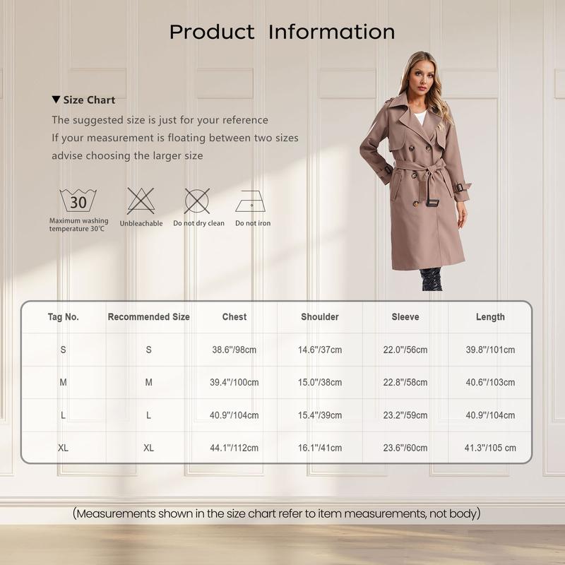 Product Introduction of iiniim  Women Long Trench Coat Double Breasted Classic All-match Lapel Fall Overcoat with Self-tied Belt 0