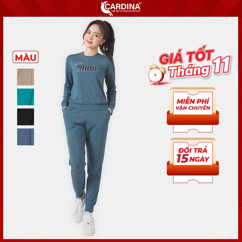  Đồ Bộ Nữ Thu Đông CARDINA Chất Cotton Cao Cấp In Chữ Quần Dài Áo Dài Bo Gấu Kiểu Dáng Thể Thao 2BTF07 Sport Tập Gym 