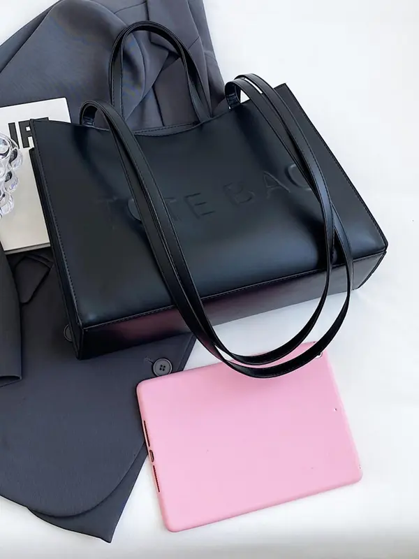 Women's Fashionable Letter Decor Tote Bag, Large Capacity Shoulder Bag for Daily Used, Casual Trendy Versatile Daily Commuting Bag, Girl Fashionable Shopping Bag 2