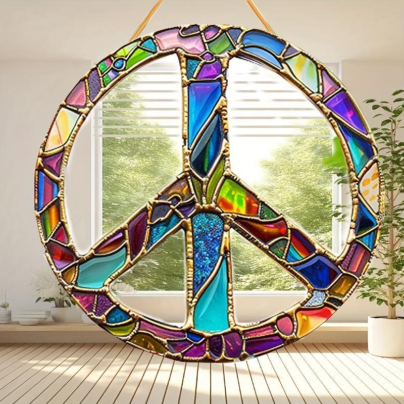 Peace Sign Pattern Sun Catcher, Colorful Glass Sun Catcher, Garden ...