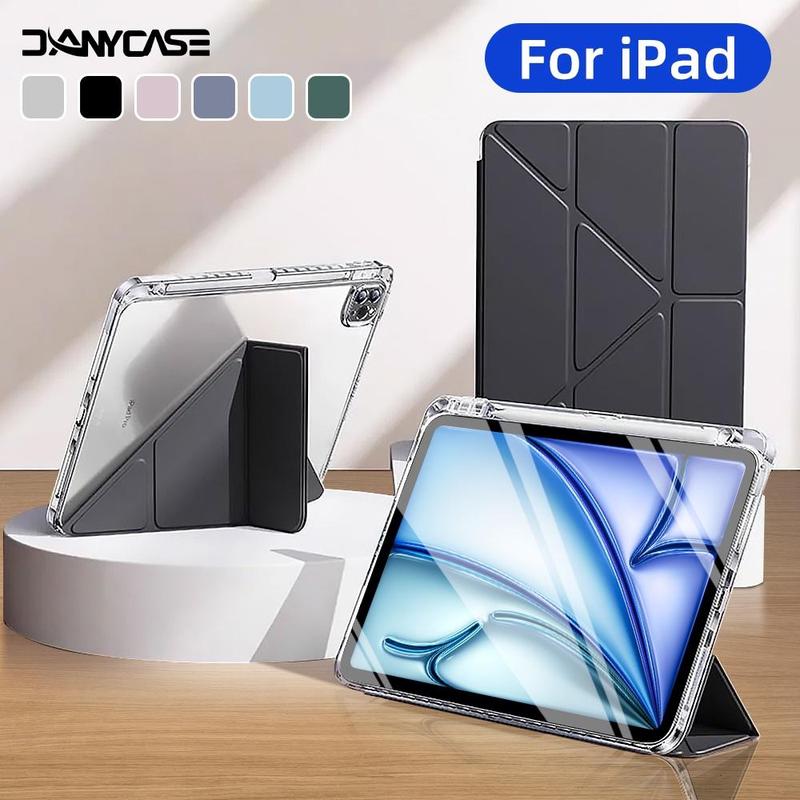 Y-shaped Clear Case for iPad 10th Gen 2022 Air 6th 11 inch M2 2024 Pro 13 M4 9th 8th 7th Gen 10.2 Air5 Air4 10.9 6th 5th 9.7 Pro 11 12.9 Mini 7 6 11th Gen A16 2025 Pro 2018-2022 11 Casing Cover with Pencil Holder