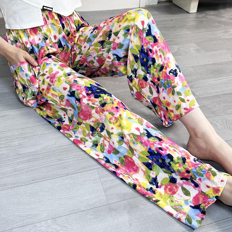 Product Introduction of Pajama Pants Women's Long Printed Thin Beach Pants Outer Wear plus Size Home Trousers 21