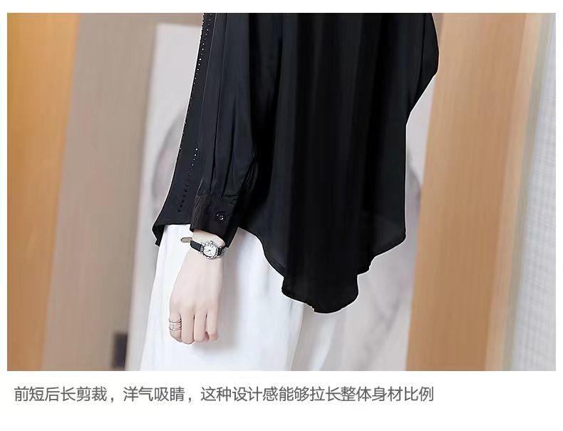 Product Introduction of Black High-End Shirt for Women Spring and Summer New Fashionable Long Sleeve Loose Temperament Shirt Design Sense Niche Top 21