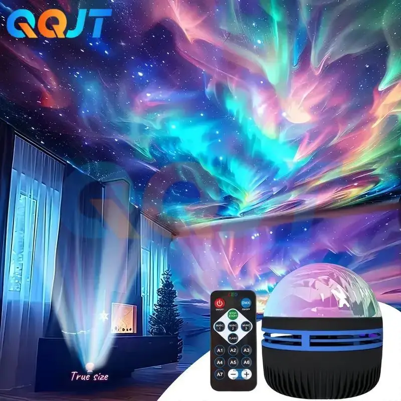 QQJT-Starry Projector Light With 7 Color Patterns & Remote Control, Multifunctional Polar Projector Night Light For Bedroom Atmosphere turbo fan 20000mah high quality jisu life 7