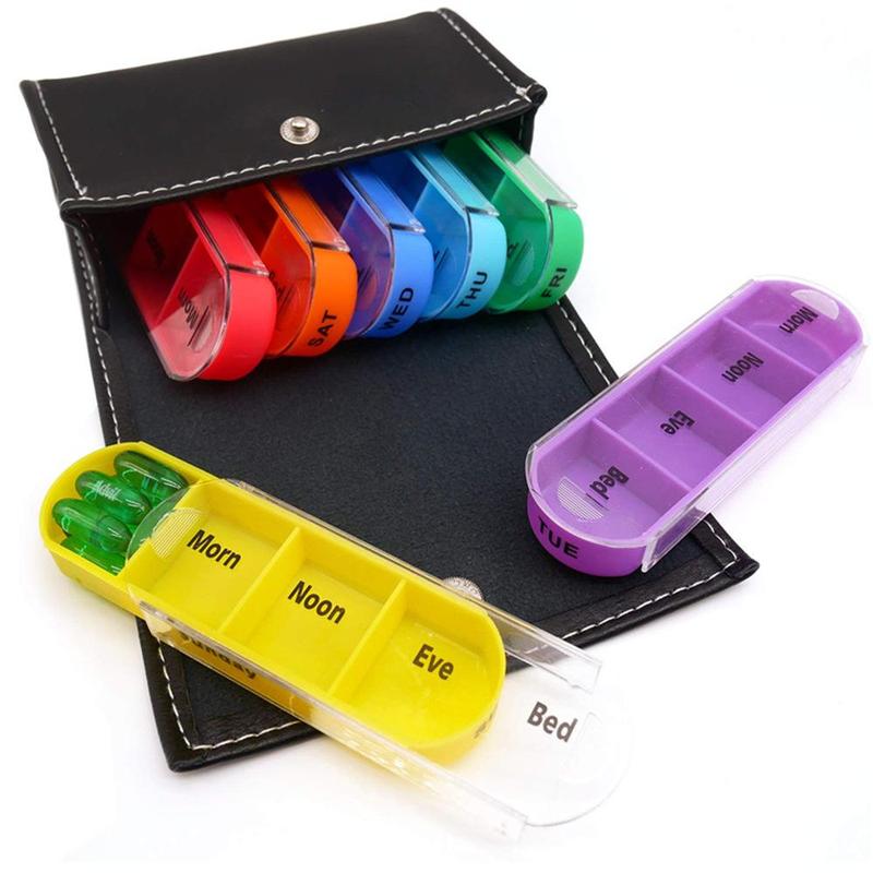 Product Introduction of Portable Weekly Travel Medicine Box, 1 Set Moisture-proof 7-day 4 Grid Design Medicine Storage Box with Bag, Dust-proof Storage Box 0