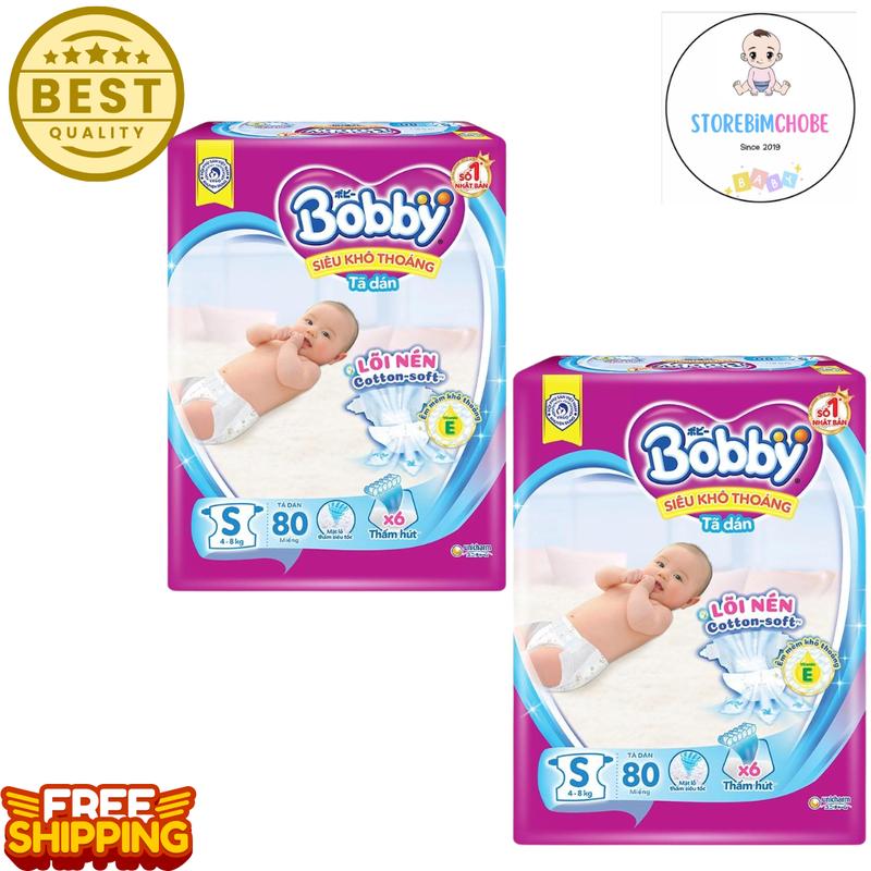 Combo 2g Bỉm Tã Dán Bobby S80/M76/L68/XL62/XXL56 Gạo Non - Lõi nén cotton-soft 3mm Bỉm Quần