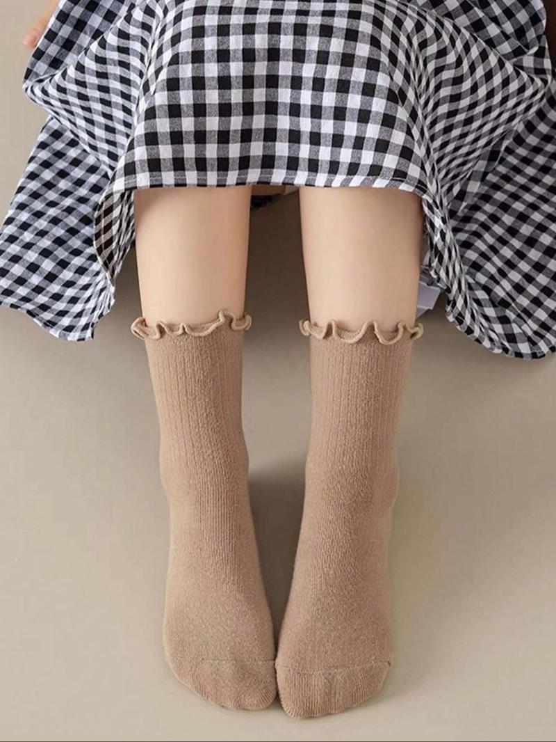 Product Introduction of Solid Color Ruffle Trim Ankle Socks, 20 Pairs Comfy Breathable Socks for Girls, Multipack Knit Socks for All Seasons 6