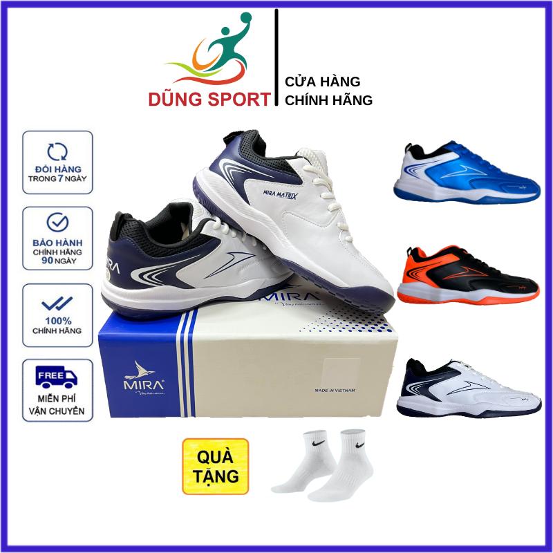 Giày cầu lông, Giày bóng chuyền Mira Matrix nam nữ chính hãng màu trắng tặng tất dệt kim không mùi - Đế cao su Eva bám sân chơi sân bê tông tốt