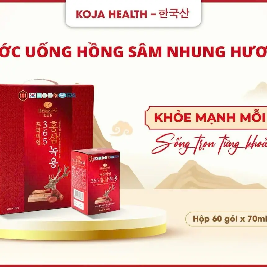 Nước uống hồng sâm nhung hươu 365 Hàn Quốc 60 gói x 70ml