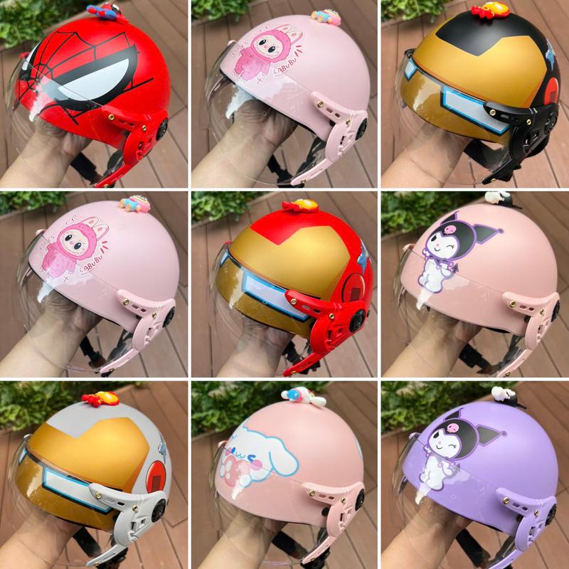 [Tặng tai mèo] - Mũ bảo hiểm trẻ em có kính chắn gió 3-9 tuổi, Nón bảo hiểm cho bé họa tiết hoạt hình có tem kiểm định đạt chuẩn
