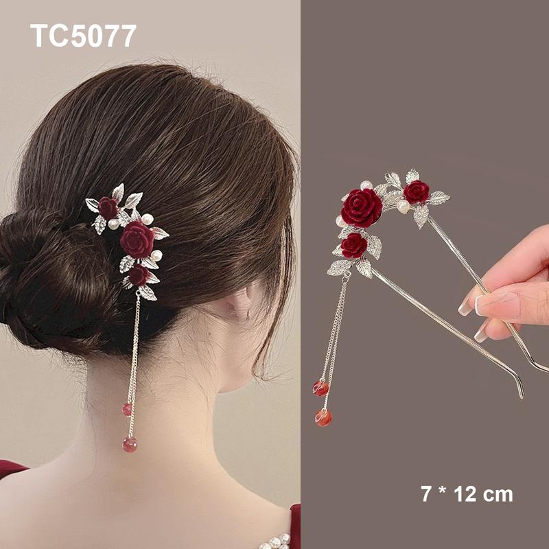  GOTI Trâm Cài Dạng Xước Hình Hoa Hồng Đỏ Phụ Kiện Trang Trí Thời Trang Tóc Cho Nữ  TC5077 