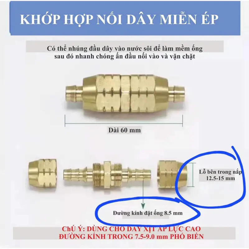 Đầu Nối Dây Xịt Rửa Xe, Dây Cá Sấu, Dây Xịt 8.5mm 6