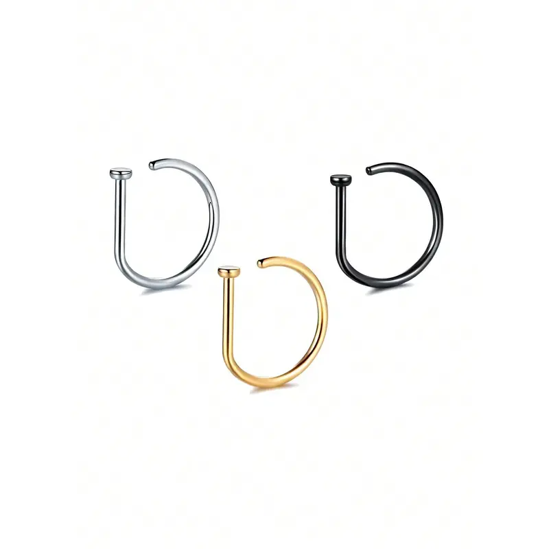 1Pc/3Pcs Women Fake Piercing Nose Ring Hoop Septum Non Piercing Nose Clip Rock HipHoop Stainless Steel Fashion Punk Body Jewelry 4