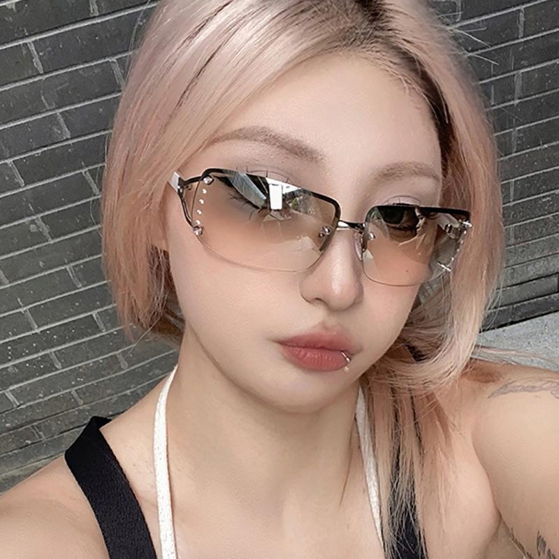 [JUNKSAILA] Kacamata Hitam Wanita Fashion Lensa Rimless Anti UV TM6918 — Sunglasses Rimless Stylish, Eyewear Wanita Anti Sinar UV