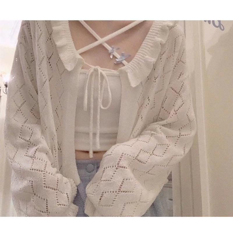 Áo len khoác cardigan Kozoda AL626 kiểu nữ chất dệt kim họa tiết con thoi màu trắng