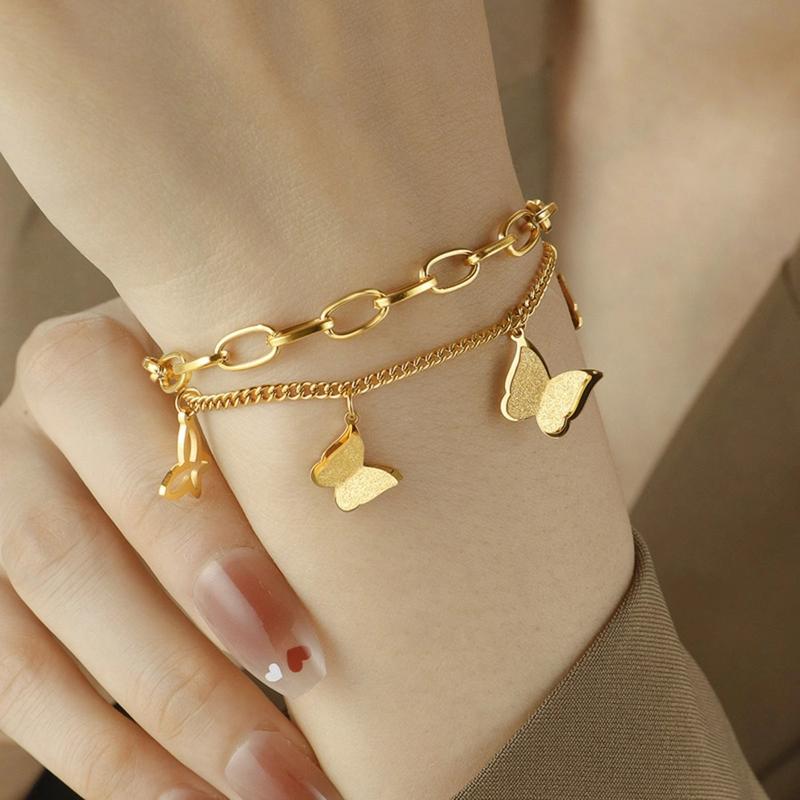 Product Introduction of Stainless Steel Double Layer Butterfly Bracelet For Women Girls Gold Color  Hand Chain New Trendy Party Jewelry Gifts 4