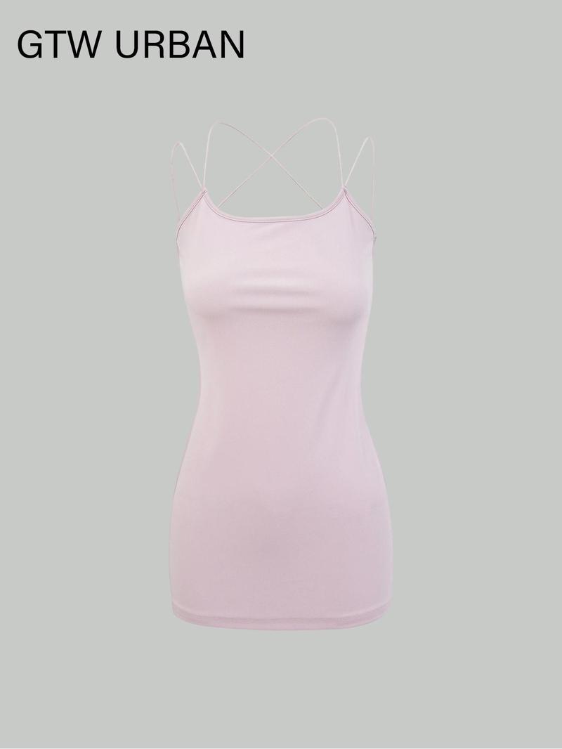 Product Introduction of Women's Solid Backless Cami Dress, Casual Sleeveless Cross Neck Short Dress for Summer, Women's Clothing for Daily Wear 3