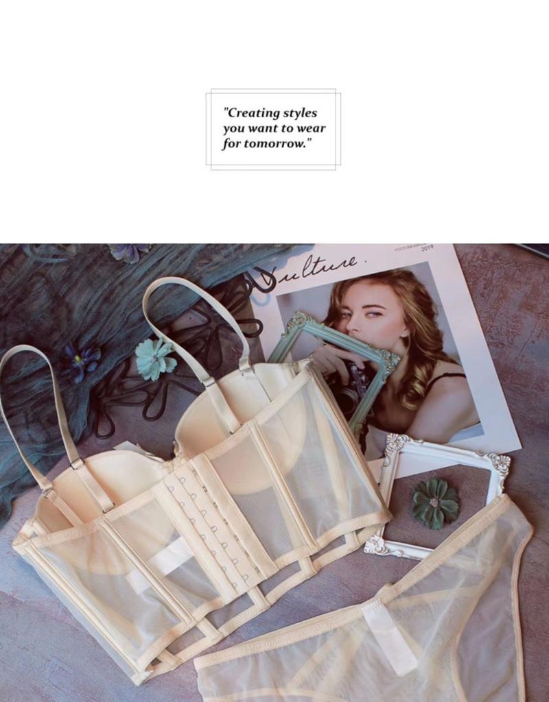 Product Introduction of Vintage Lingerie For Girls Half Cup Thin Breathable Mesh Hold Up Sexy Bra Set 20