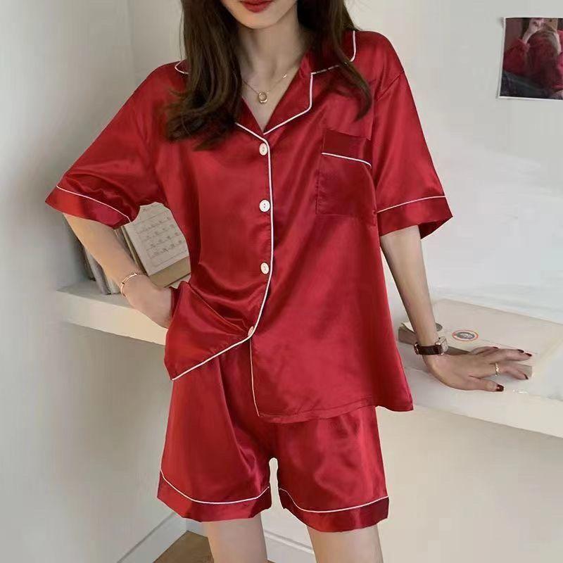 Đồ Ngủ Nữ, Vải Lụa Lạnh Mịn Mùa Hè, Ngoại Cỡ, Dáng Rộng Vừa Vặn, Đồ Mặc Nhà, Phong Cách Hàn Quốc, Thích Hợp Cho Cô Gái Đầy Đặn, Có Thể Mặc Làm Áo Mặc Bên Ngoài, Bộ Đồ Ngắn Tay, Năm 2024 4