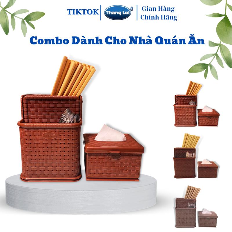 Combo ống đũa ống đựng đũa muỗng gia vị 2 tầng và hộp giấy vuông size nhỏ 11x11x7cm dành cho nhà hàng quán ăn Thắng Lợi Kitchen