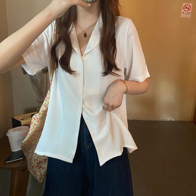 Product Introduction of Temperament Lapel Shirt Loose All-Match Short-Sleeved Shirt Summer Korean Short-Sleeved Plain Loose Shirt Top Women's Shirt Women's Shirt Basic Casual Fit 11