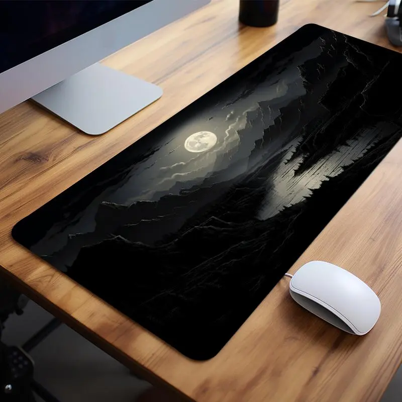 Moon & Mountain Pattern Mouse Pad, Large Gaming Mouse Pad, Office Desk Accessories Non-slip Rubber Base Stitched Edge Desk Pad For Home Office Game 2