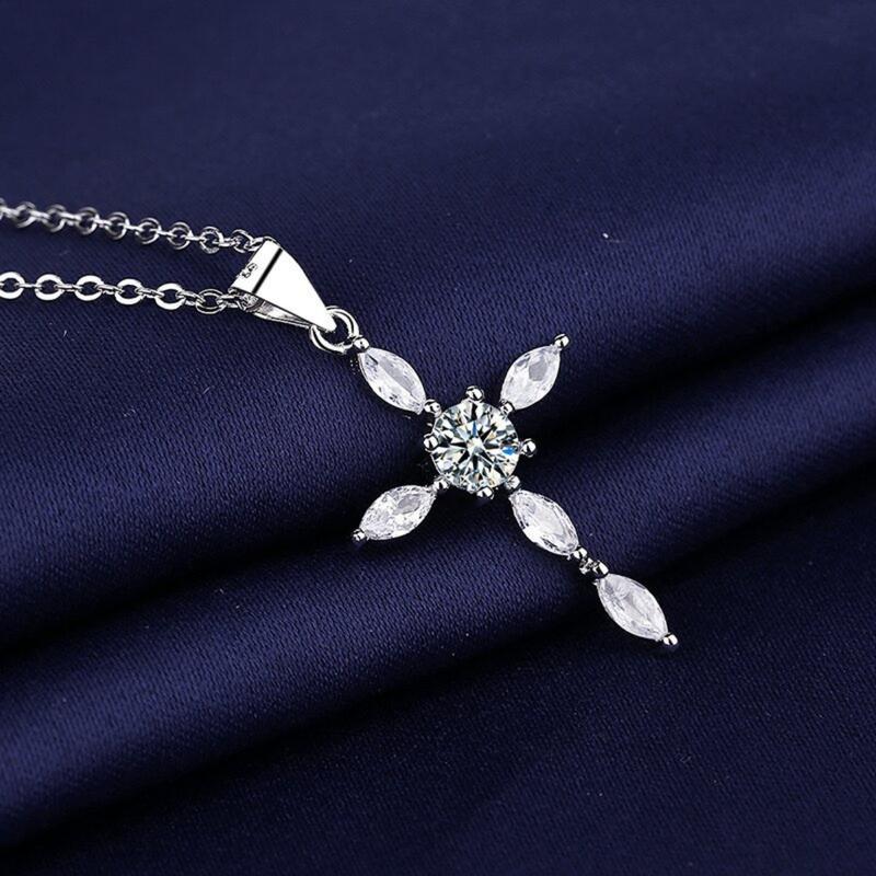 Product Introduction of [with Gra Certificate]S925 Silver Moissanite Necklace White Cross Pendant Clavicle Chain 18