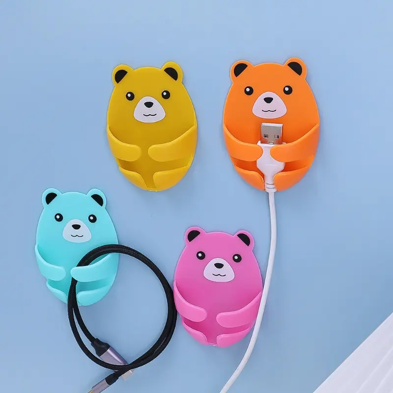 Móc Dính Gấu âu yếm, Thiết kế hoạt hình dễ thương, Treo tường, Giá đỡ ổ cắm phích cắm không cần đục lỗ, Phụ kiện lưu trữ gia đình 1