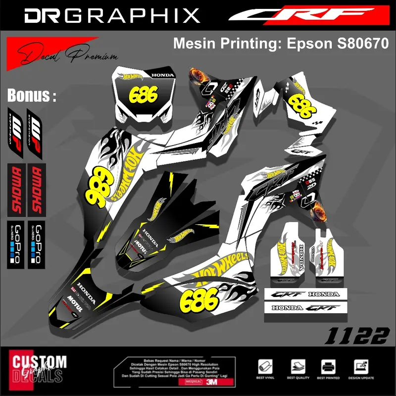 DECAL VARIASI HONDA CRF 150 L HOTWHEELS STYLE / STICKER LIST MOTOR CRF 150 L HOTWHEELS STYLE 1