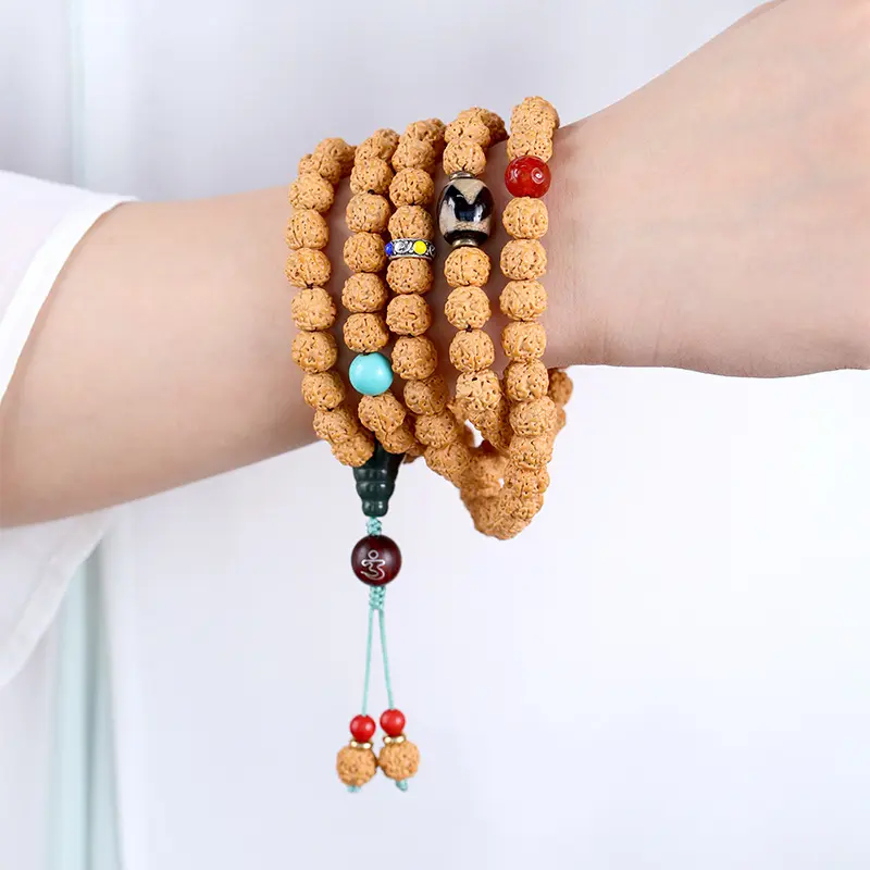 Natural Rudraksha Multi-Wrap Bracelet 108 Pcs Beads Handheld Vintage Beads Crafts Necklace Bracelet Wholesale