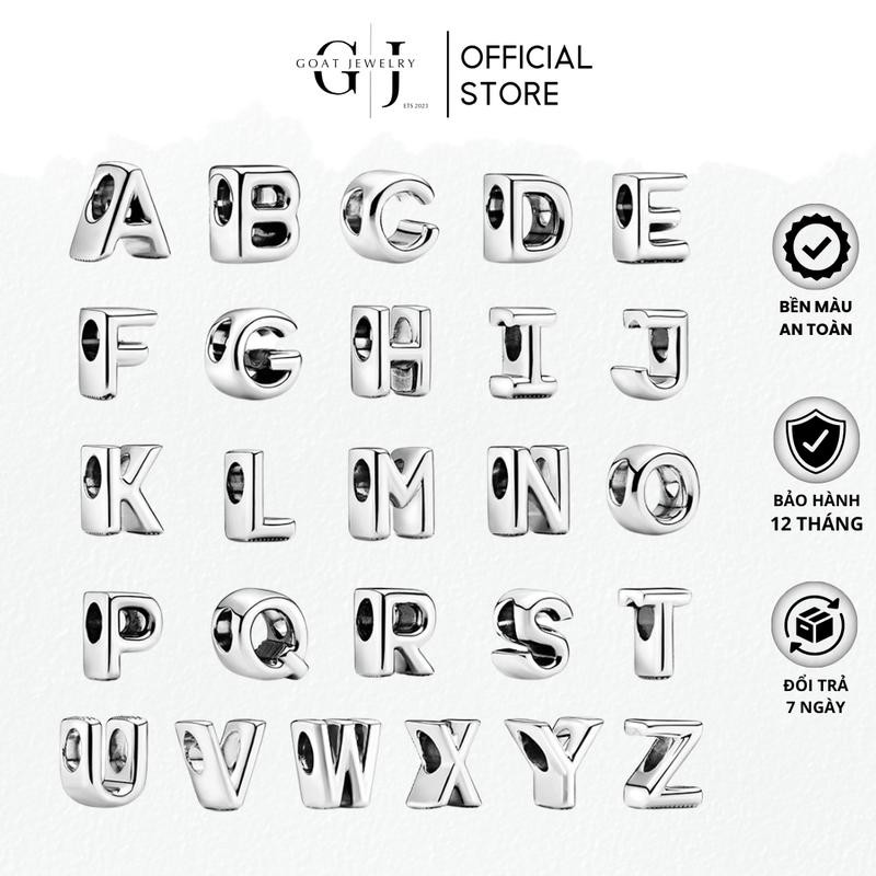Hạt Charm Bạc Hình Chữ Cái Phụ Kiện Trang Trí Vòng Tay