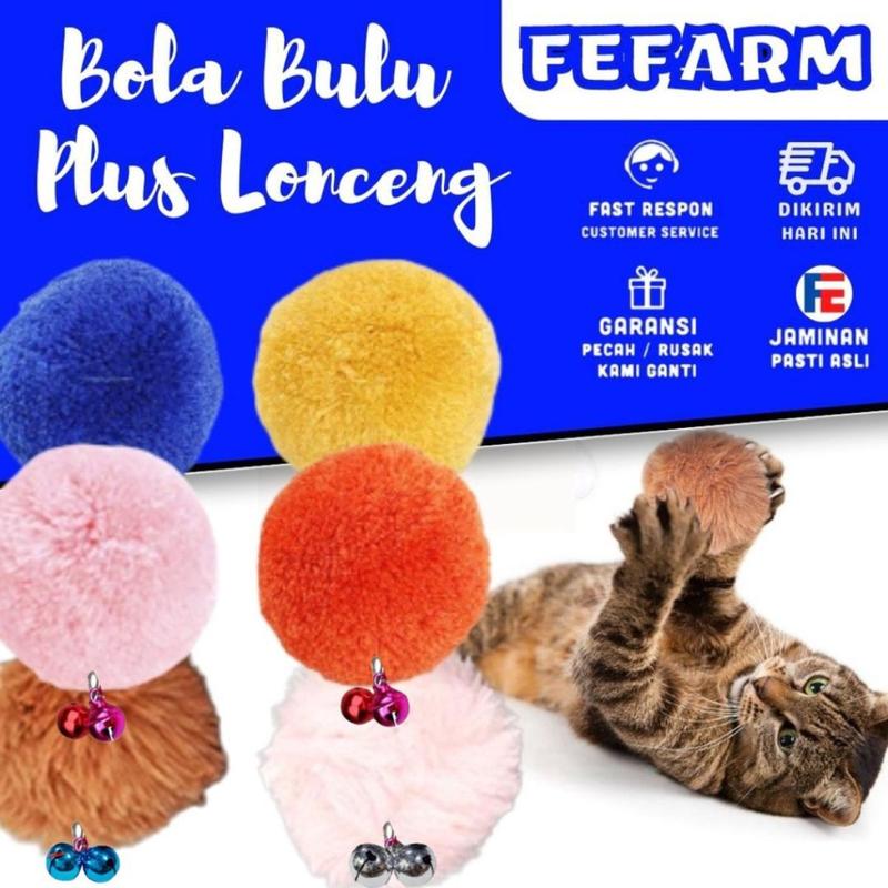 Bola Bulu Lonceng Mainan Kucing Kitten 5 cm Aksesoris Hewan Peliharaan ...