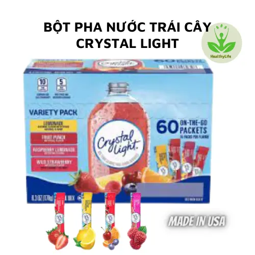 60 gói bột trái cây pha nước trái cây Crystal Light 0 đường nhiều vị