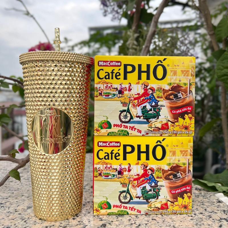 Combo 2 hộp Cà phê sữa đá MacCoffee Café Phố 240g tặng 1 ly kim cương cao cấp 700ml Cafe