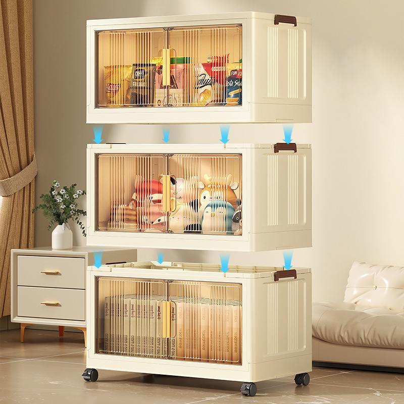 Product Introduction of Foldable Storage Cabinet, 1 Count Household Movable Collapsible Sundries Toys Snack Storage Box, Home Organizer for Living Room Bedroom 3