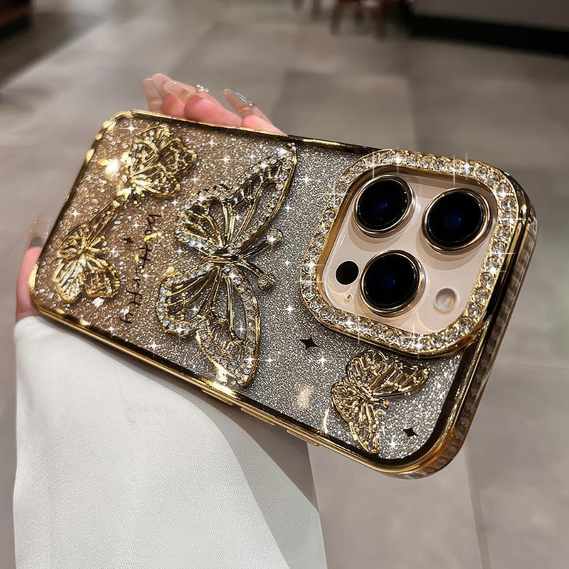 Ốp Điện Thoại Hình Bướm Lấp Lánh Kim Cương, Ốp iPhone16, Tương Thích Với iPhone16 Pro Max, iPhone15, iPhone14, iPhone13 Và iPhone12, Ốp 11, Ốp Silicon ốp Mềm TPU Chống Sốc