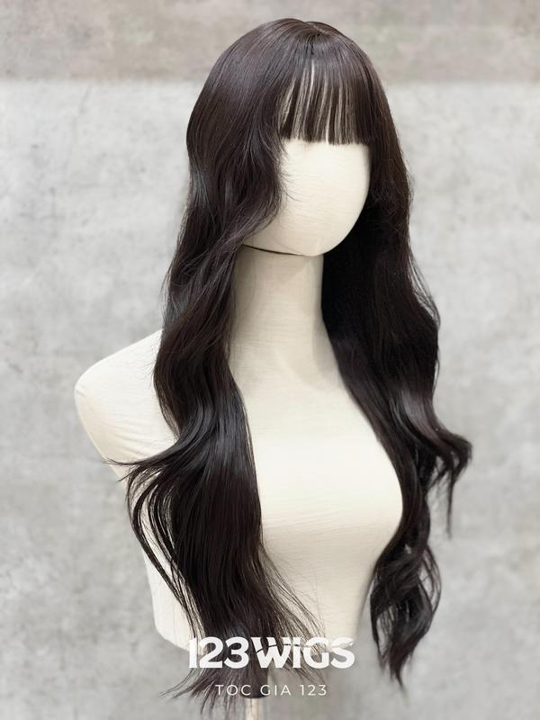 123WIGS - Tóc giả nguyên đầu hush cut xoăn mái thưa dài ngang lưng S1006 1