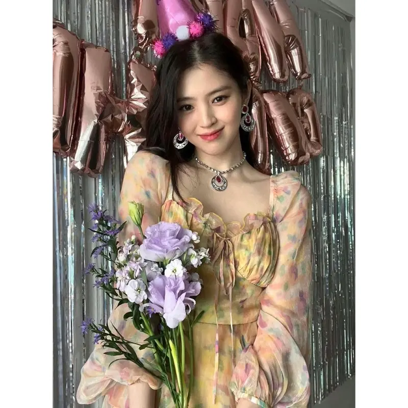 D0860 HAN SO HEE KOREAN STYLE FLORAL VINTAGE MIDI DRESS PANTAI HIJAB SEXY 0