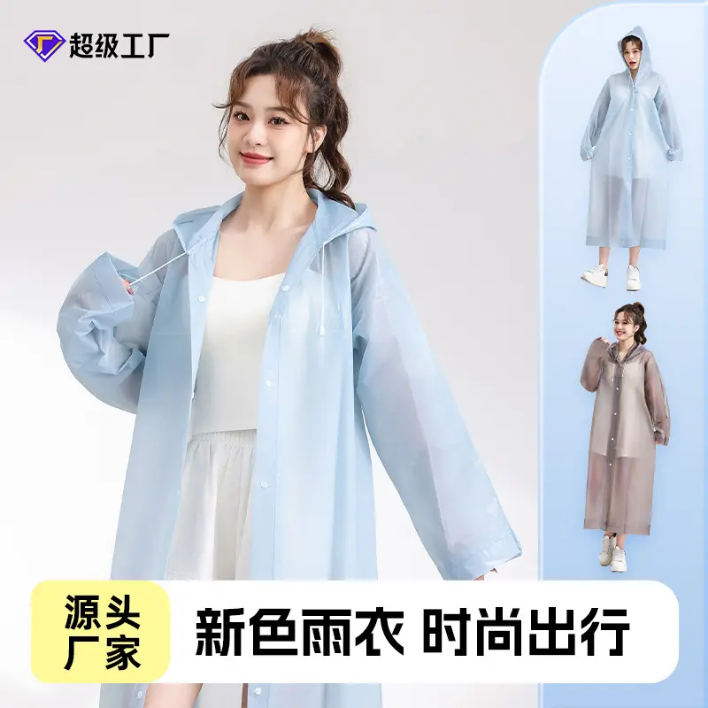 Áo mưa Eva dày và dài không dùng một lần, áo mưa một mảnh dành cho người lớn, chống mưa toàn thân, áo Mưa trong suốt cầm tay cho nữ